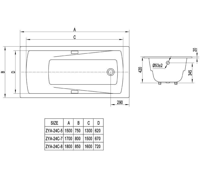 Drop In Cast Iron Bathtub ZYA-24