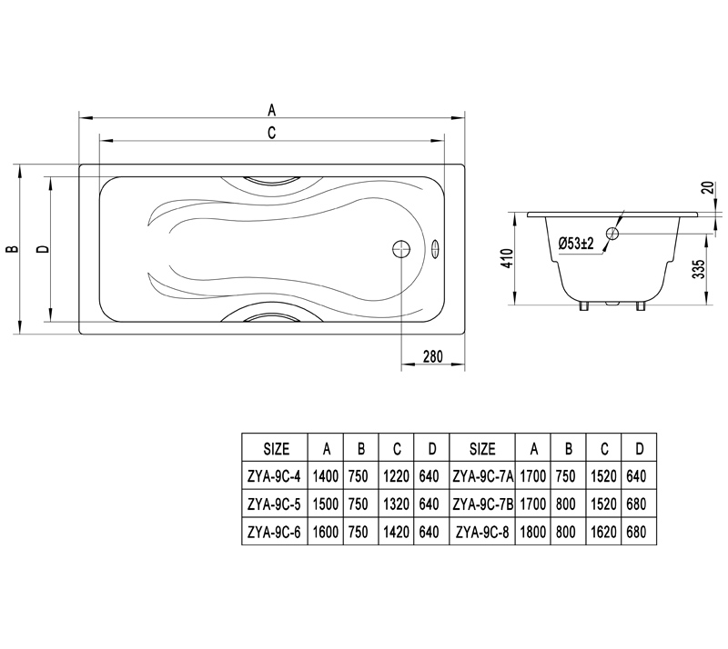 Donni Cast Iron Bathtub with handles ZYA-9